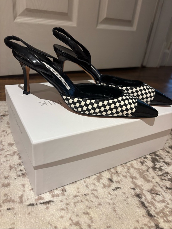 Manolo Blahnik Shoes - Manolo Blahnik Carolyne Black & White Checkered Slingback Pumps